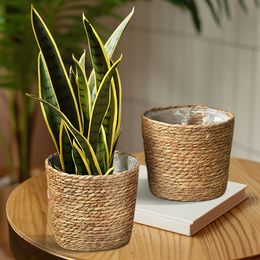 Storage Baskets Plant Woven Pots for Indoor Plants Seagrass Planters Basket Flower Cover Home Grass Rope Handmade 230603