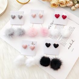 Dangle Earrings Autumn And Winter Cute Fur Ball PomPom Long Drop For Women Fashion Heart Unique Soft Pom Earring Jewellery