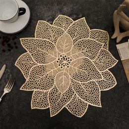 Table Mats 1/4/6PCS Flower Round Placemats Restaurant Hollow PVC Decoration Meal Mat Anti- Dining Line Steak Plate Pad Gold