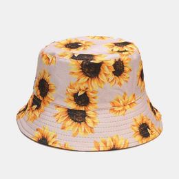 Wide Brim Hats LDSLYJR Cotton Sunflower Print Bucket Fisherman Outdoor Travel Men's and Women's Sun Hat G230603 good