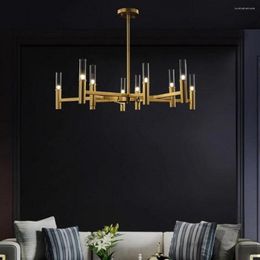 Chandeliers Modern Simple LED Chandelier Nordic Luxury Copper Living Room Decor Lighting Villa Dining Light Bedroom Glass Hanging Lamp