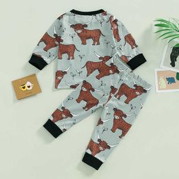 Clothing Sets New Spring Autumn Newborn Baby Boys Girls Cattle Print Long Sleeve Button T-shirts and Long Pants Causal Outfits