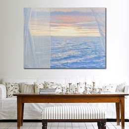 Mediterranean Landscape Canvas Art Late Light Hand Painted Oil Painting Coastal Decor for New House