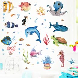 Marine Animals Wall Stickers Cartoon Dolphin Self-adhesive Decals for Kids Baby Bathroom Removable Home Decor Art Posters Mural