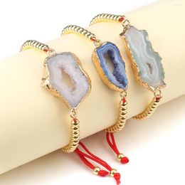 Link Bracelets 1pc Natural Stone Irregular Crystal Hole Handmade Woven Adjustable Red Rope Charming Women Girls Jewellery Accessories