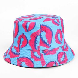 Wide Brim Hats LDSLYJR Cotton Lip Printing Bucket Fisherman Outdoor Travel Men's and Women's Sun Hat G230603