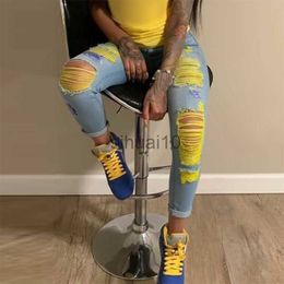 Women's Jeans Ripped jeans High Waist Hole Women Trousers Club Outfits 2020 Street trendy feet pants light-colored Sexy Hollow out denim Pant J230605