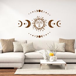 Mystical Sun and Moon Wall Decals Magic Celestial Moon Phase Decal for Bedroom Living Room Home Mural Vinyl Sticker Decoration