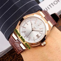 Cheap New Overseas 4500V 000R-B127 Automatic Mens Watch Date Silver Dial Rose Gold Case Brown Leather Strap Sport Watches Hello wa252p