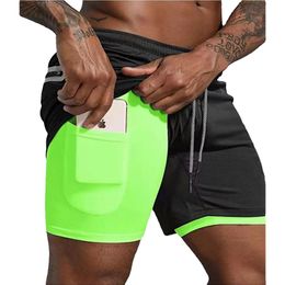Men's designer muscle men's new double layer outdoor shorts professional marathon running breathable but knee fitness five-point pants