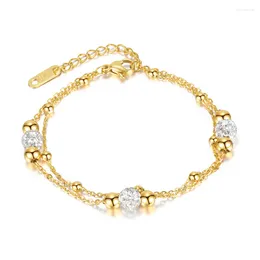 Link Bracelets 316L Stainless Steel Double Layered All-match Ball Bead Bracelet Ladies Fashion Trend High Jewelry Accessories SAB742