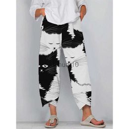 Women's Pants Capris CLOOCL Women Pants Cute Cartoon Black Cat and White Cat Pattern 3D Printed Trousers Elastic Waist Double Pocket Lounge Pants J230605