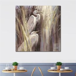 Romantic Canvas Art Seaside Egrets Hand Painted Brent Heighton Painting Contemporary Landscape Artwork for Family Room