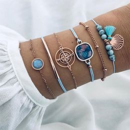 Link Bracelets LETAPI Ocean Collection Blue Stone Summer Beach Jewelry Gold Color Compass Shell Beaded Charm Bangles For Women