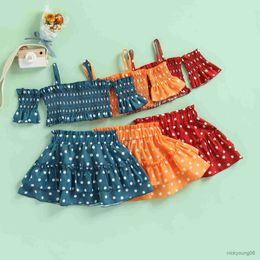 Clothing Sets Summer Kids Girls Clothes Dots Off Shoulder Top Ruffle Skirt Children Fashion Style 2pcs Toddler Girl