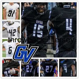 thr Custom Grand Valley State GVSU Football Black White 5 Austin Paritee 7 Cole Kotopka 22 Aryuan Cain-Veasey 26 Tariq Reid Brandon Carr Jerseys