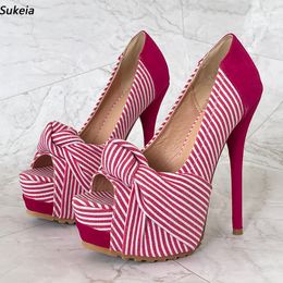 Sukeia Handmade Women Heels Pumps Waterproof Peep Toe Sexy Stiletto Heels Fuchsia Party Shoes Ladies Plus US Size 5-20