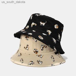 2022 Fashion Cotton Cartoon Cat Bucket Hat Men Women Fisherman Hat Outdoor Travel Sun Cap L230523