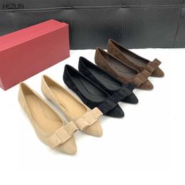 100% genuine leather pointy butterfly knot flat Loafers Simple women's loafers elegant all season low heels