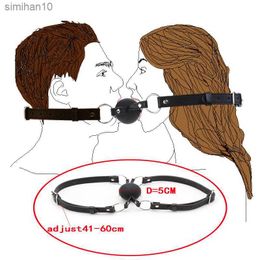 50mm Solid Silicone Ball Double Ball Mouth Gag Bdsm Oral Fixed Sex Toy For Couple SM Leather Dual Straps Bondage Open Mouth Plug L230518