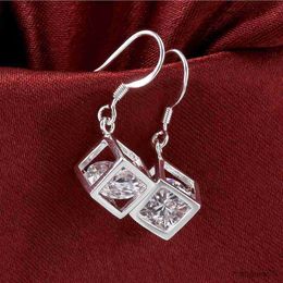 Charm Pretty Sterling Silver noble Crystal lattice Earrings for Women Sweet romantic wedding party Jewellery Holiday gifts R230605