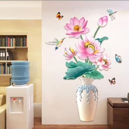 Wall Stickers Chinese Style Pink Lotus Vase Living Room Sofa Porch Background Decoration Self-adhesive Painting