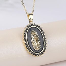 Pendant Necklaces 2023 Holy Virgin Mary Fine CZ Cubic Zirconia Necklace Copper Metal Chain Unisex Religious Jewellery Gift