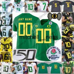 Mit8 Custom 2021 Oregon Ducks Football Jersey 8 Mariota 13 Anthony Brown 26 Travis Dye 2 Devon Williams 7 CJ Verdell Rose Bowl 150TH White Black Green Yellow Jerseys S4X