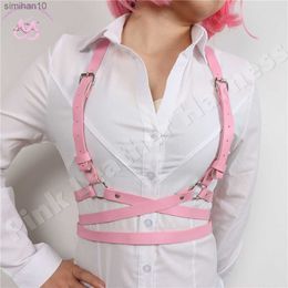 Trendy Harajuku Leather Harness Suspender Pink Punk Women Garter Sword Belt Body Bondage Straps Goth Club Festival Rave Clothes L230518