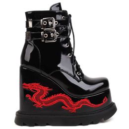 Boots platform high wedges ankle boots for women lace up punk gothic style street motorcycle boots autumn winter fashion shoes Z0605