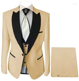 Men's Suits Beige Brown Burgundy Royal Blue Men Suita One Button Black Lapel Tuxedo Groom Prom Blazer Terno Masculino 3 Pcs Jacket Pant Vest