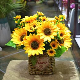 Decorative Flowers 7 Heads Artificial Sunflower Bouquet Silk Fake Flower Wedding Party Decoration Arrangement For Home DIY