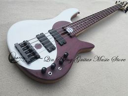 Custom 5 Strings Yinyang Electric Bass Guitar 24 Frets Alder Body Red Purpleheart Fingerboard