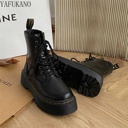Boots Minimalist Front Laceup Combat Boots 5Cm Chunky Heel Platform Women Ankle Boots Thick Sole Increase Height Motorcycle Boots Z0605