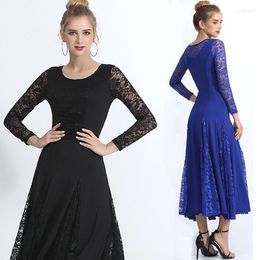 Stage Wear Women Latin Modern Dance Costumes Performance Standard Ballroom Dancing One-piece Dress Lace Waltz Dresses