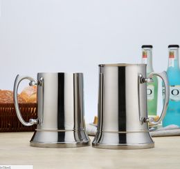 Stainless 16oz Steel Tankard Double Wall Beer Mug Tail Breakfast Tea Milk Mugs with Handgrip Coffee Cup Bar Tools Drinkware Tool Fy5306 s