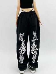 Women's Pants Capris HOUZHOU Hip Hop Gothic Black Jogging Sweatpants Oversize Y2K Grunge Kpop Baggy Trousers Harajuku Graphic Wide Leg Sports Pants J230605