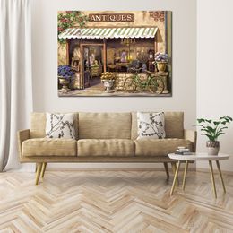 Contemporary Landscape Canvas Art Antique Shop Sung Kim Handcrafted Oil Painting Unique Style for Entryway