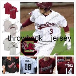 thr Custom NCAA Gamecocks #2 Noah Campbell 3 Brady Allen 5 TJ Hopkins 11 Andrew Eyster 41 Cole Ganopulos White Red Black Baseball Jersey