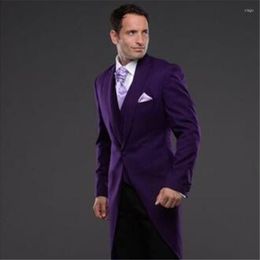 Мужские костюмы с длинными пурпурными брюками брюки Tailcoat 1 Button Men Suit 3pcs (галстук для брюк для куртки) мода черная ласточка хвоста