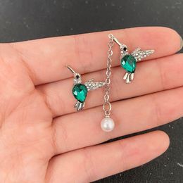 Stud Earrings Personalised Hummingbird Asymmetric Irregular Pearl Zircon Pendant Woodpecker Charm Female Jewellery