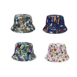 Wide Brim Hats 2023 Spring Cotton Cartoon Printing Bucket Fisherman Outdoor Travel Sun Hat Men and Women 147 G230603