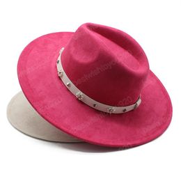 Suede 9.5CM Wide Brim Fedora Hat for Women Men Church Jazz Hats Unisex Wedding Party Dress Cap