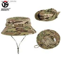 Summer Camouflage Fishing Bucket Hats Sun Protection Wide Brim Tactical Military Hiking Fisherman Panama Boonie Cap Men Headgear L230523