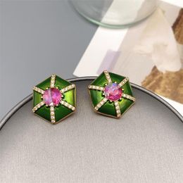 Stud Earrings European And American Retro Drop Glaze Inlaid Crystal Glass Umbrella Shape For Women Fashion Exquisite