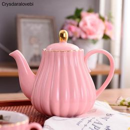 Teaware Ceramic Teapot Pumpkin Shape Hand Painted Gold Bone China Teapot With Tea Strainer Elegant Tea Pot Set 1L