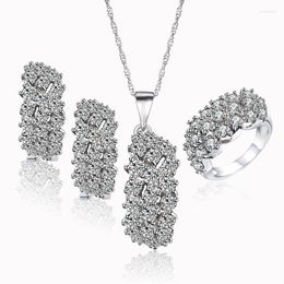 Necklace Earrings Set Luxury Crystal African Costume Jewellery For Women Cuff Earring Ring Pendant Bridal Wedding Accessories 1S9