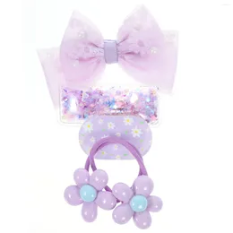 Bandanas Bow Hair Clips Candy Colour Accessories Set The Flowers 1.5X6.4X8CM Purple Child