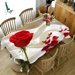 Table Cloth Blooming Pink Roses and Beautiful Charming Red Roses Dust Proof Washable Cloth Rectangular Wedding Decoration R230605