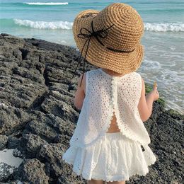 Clothing Sets Girls 2023 Summer Hollow Lace Suit Baby Casual Sleeveless T-shirt and Shorts Kids Clothes Outfits